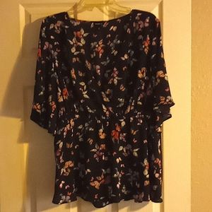 TORRID Size "0" Black Floral/Butterfly Blouse